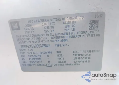 2012 GMC Terrain Slt-2 z USA, uszkodzony, nr VIN 2GKFLXE56C6375826